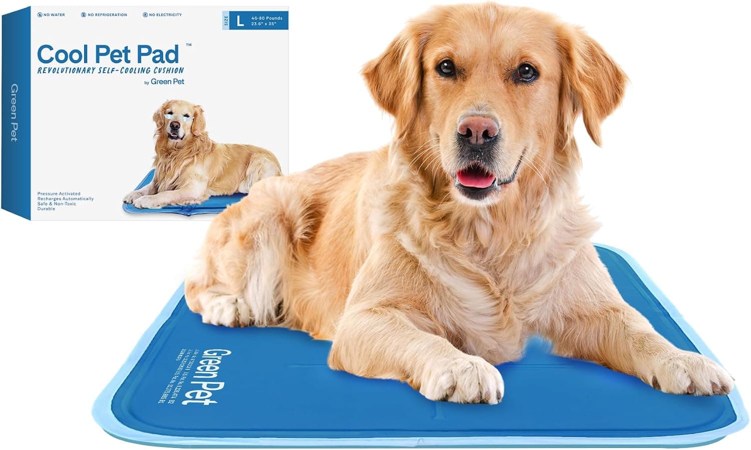 The Green Pet Shop Cool Pet Pad - Self-Cooling, Pressure Activated Gel Mat, Non-Toxic, No Water Needed (Large)