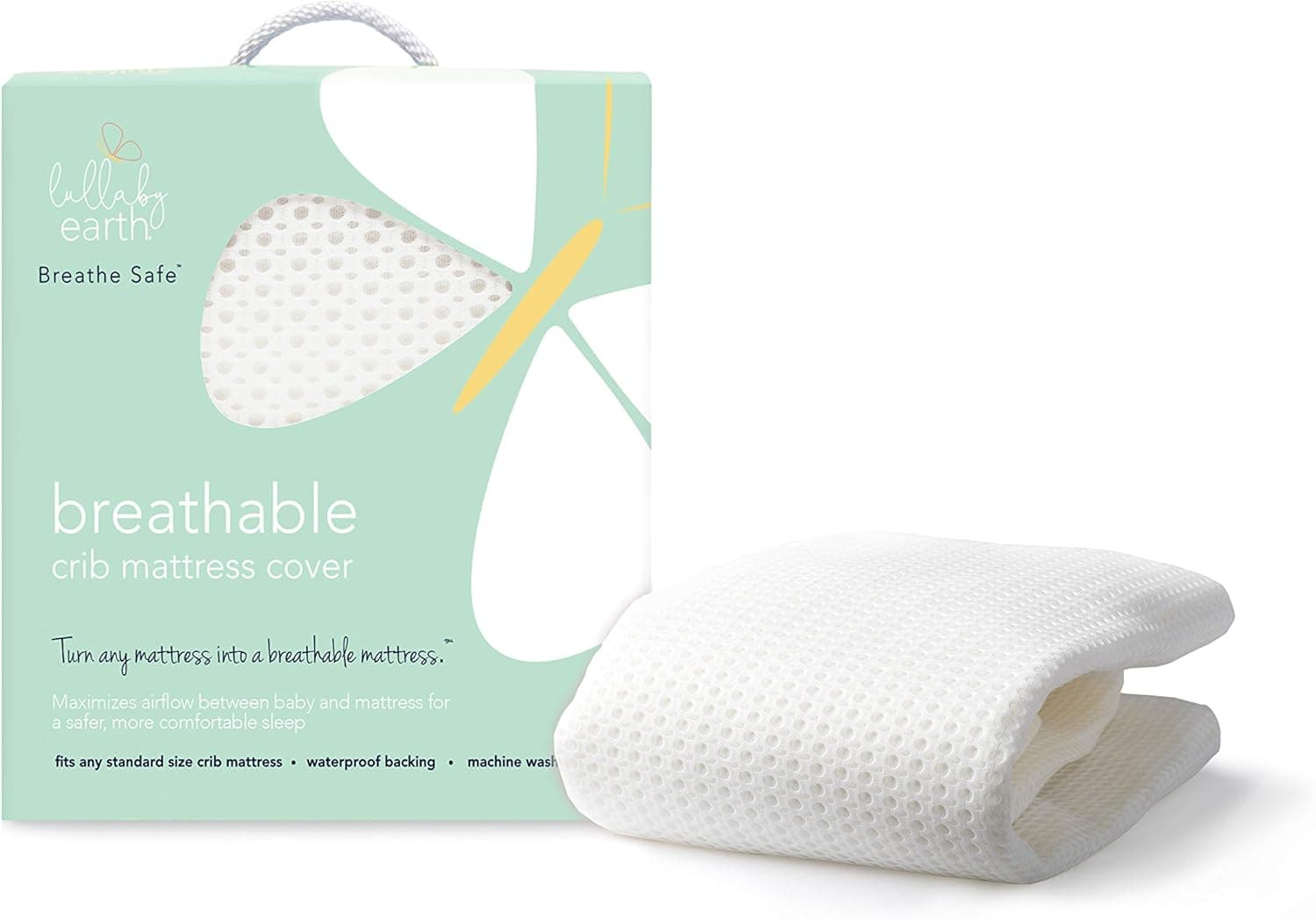 Lullaby Earth Breathe Safe Air Breathable Crib Mattress Pad with Waterproof Layer, Standard Crib