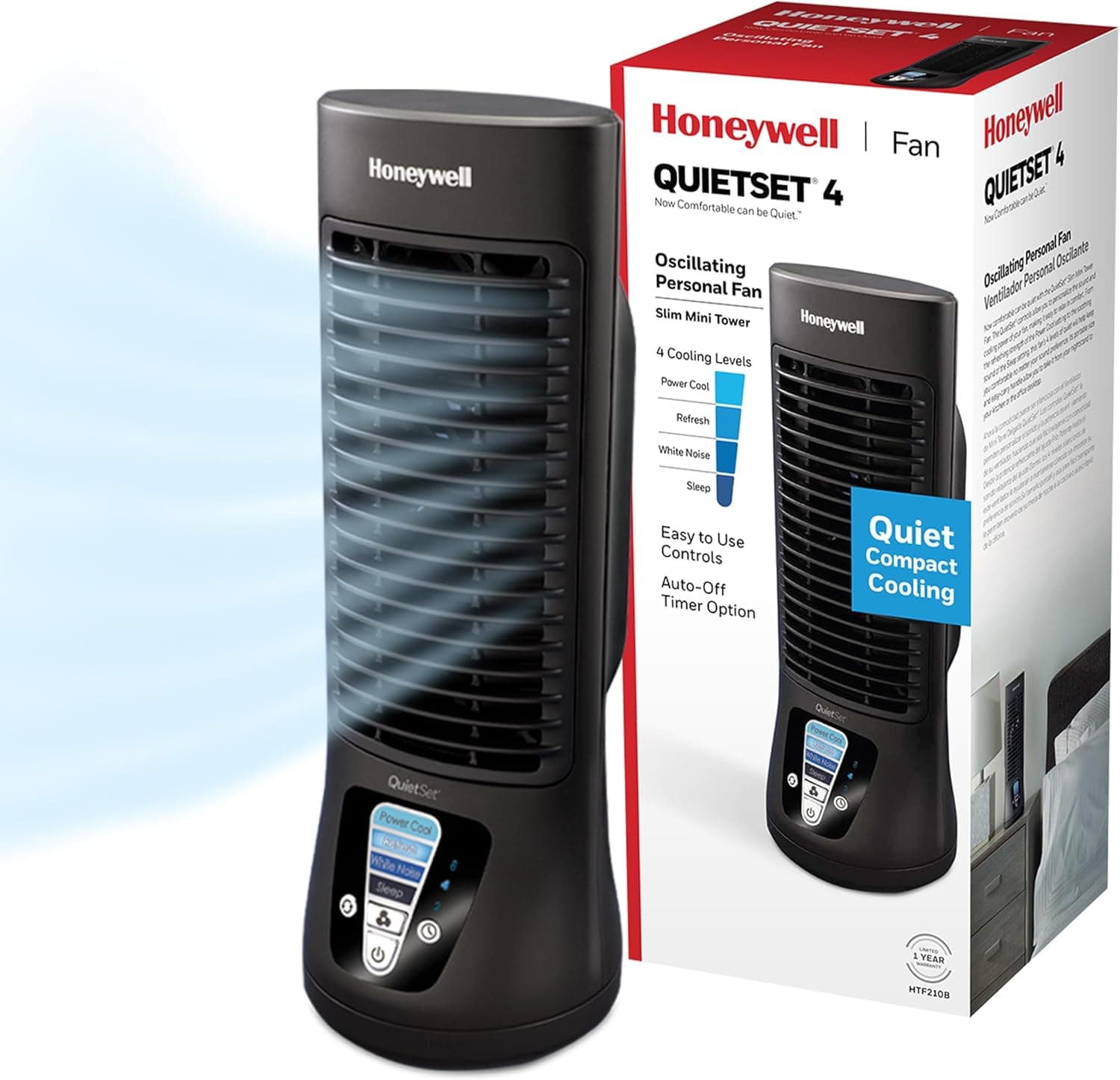 Honeywell QuietSet Personal Table Fan, Oscillating Desk Fan for Bedroom, 4 Levels, HTF210B, Black