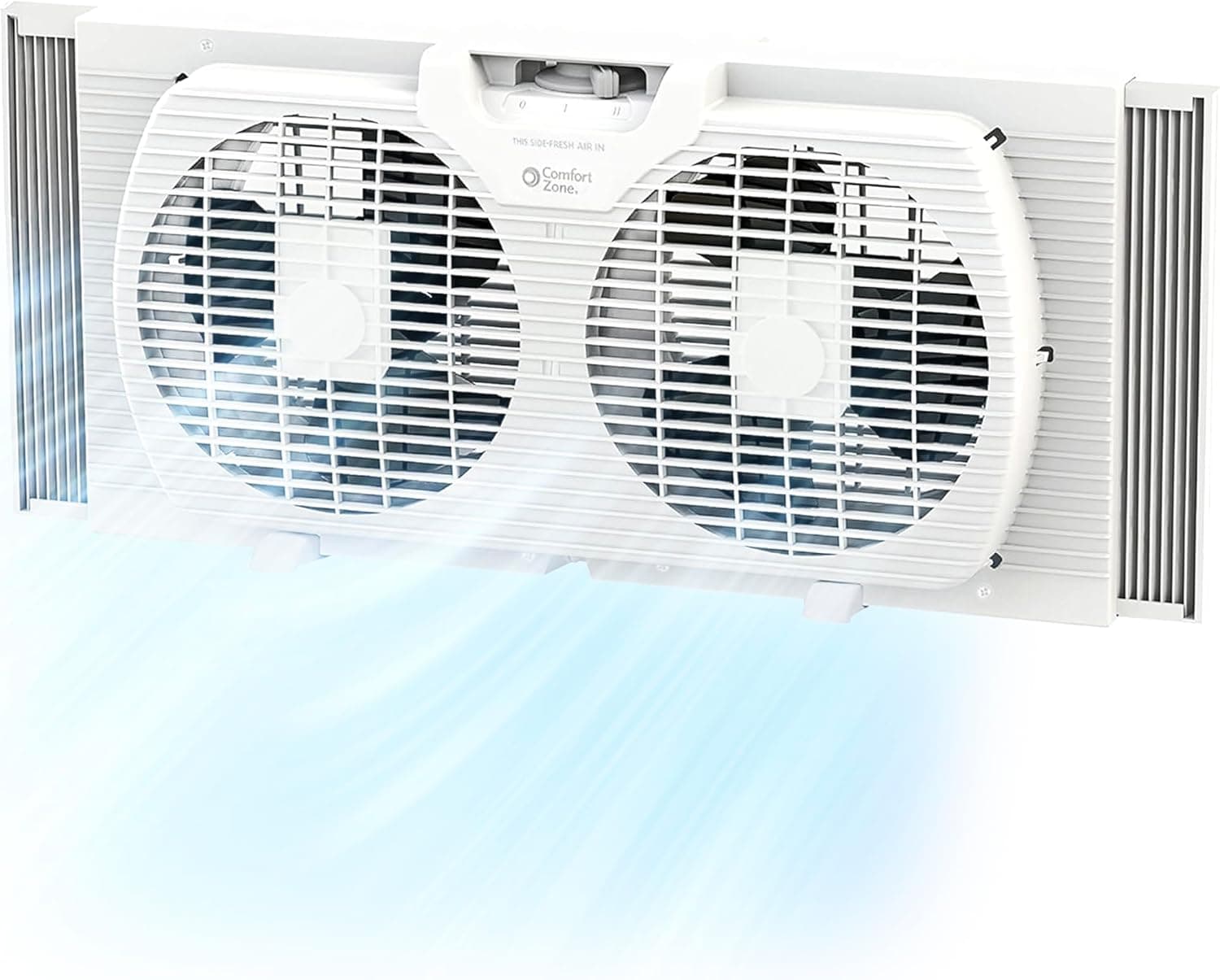 Comfort Zone Twin Window Fan with Reversible Airflow Control, 9 inch, Auto-Locking Expanders, 2 Speed, CZ319WT