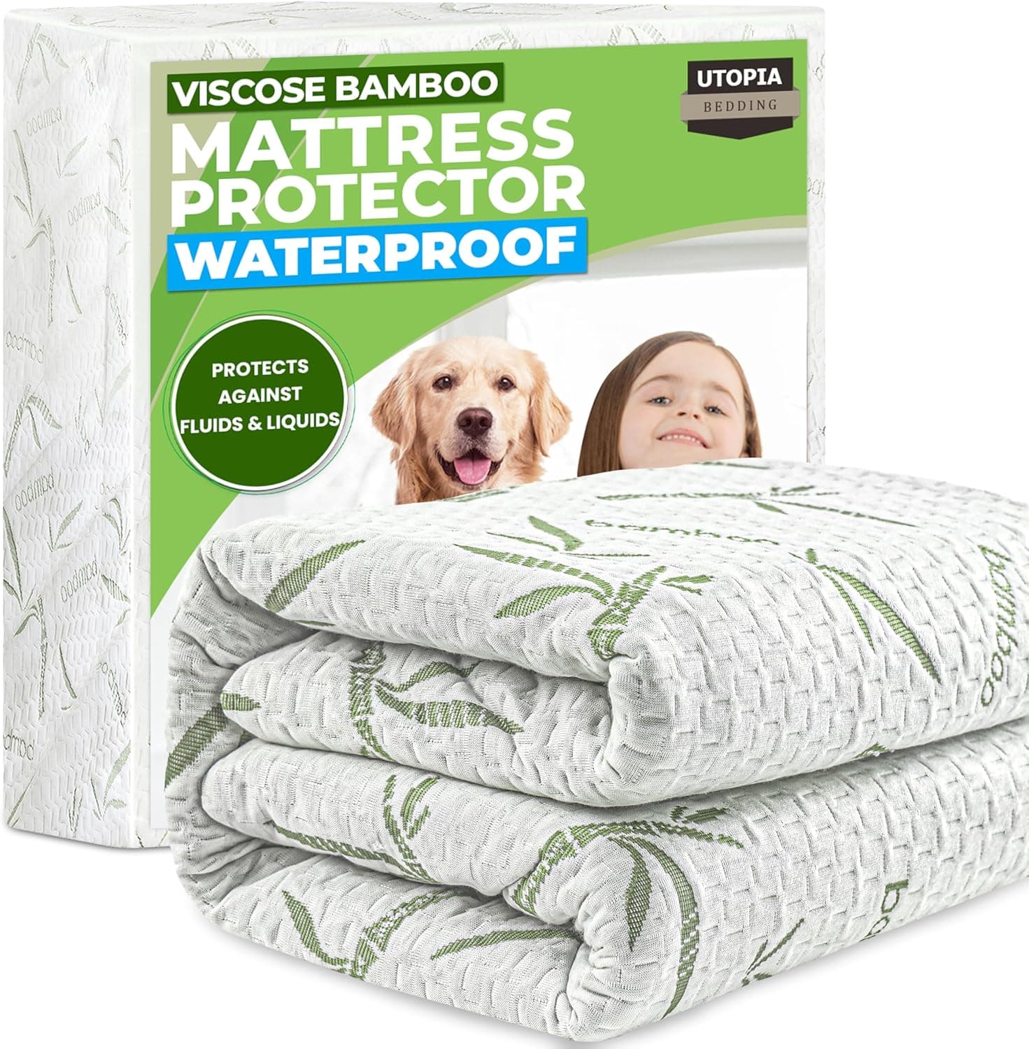 Utopia Bedding Waterproof Mattress Protector Queen, 200 GSM Bamboo Viscose Cooling