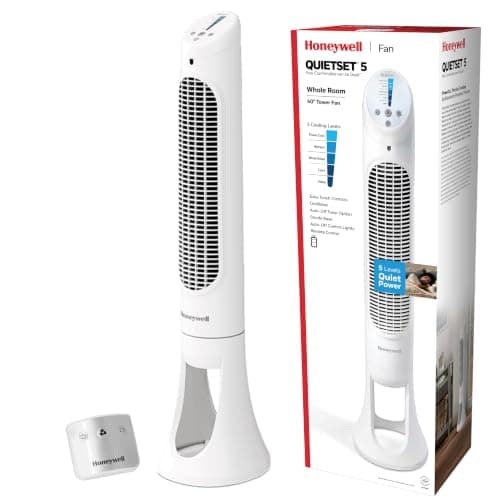 Honeywell QuietSet Whole Room Oscillating Tower Fan with Remote, White, HYF260