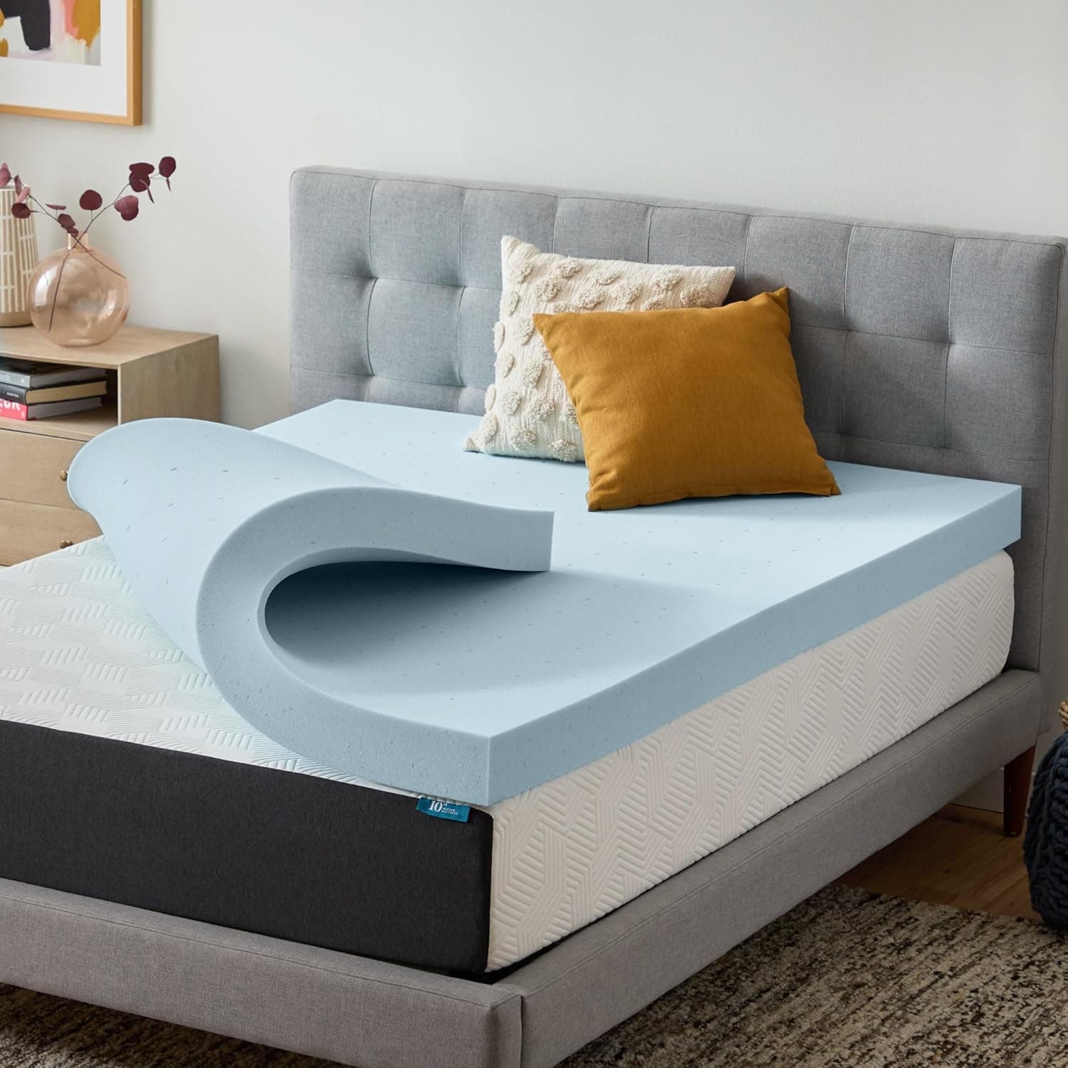 Lucid 4 Inch Memory Foam Mattress Topper, Queen - Cooling Gel, Ventilated Breathable, CertiPUR Certified