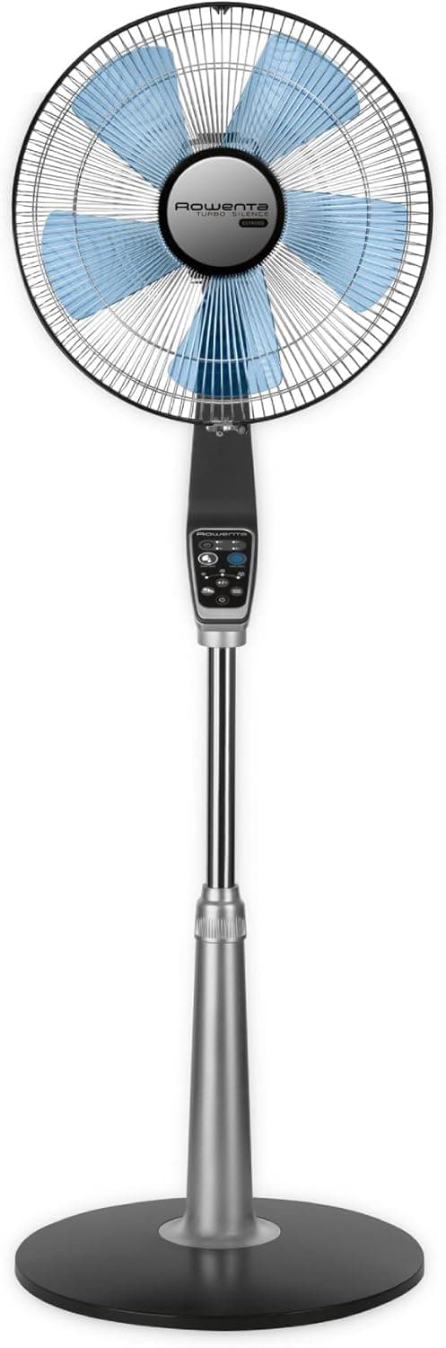 Rowenta Pedestal Fan, 53 Inches, Ultra Quiet Oscillating Fan for Bedroom, 5 Speeds, Silver, VU5670