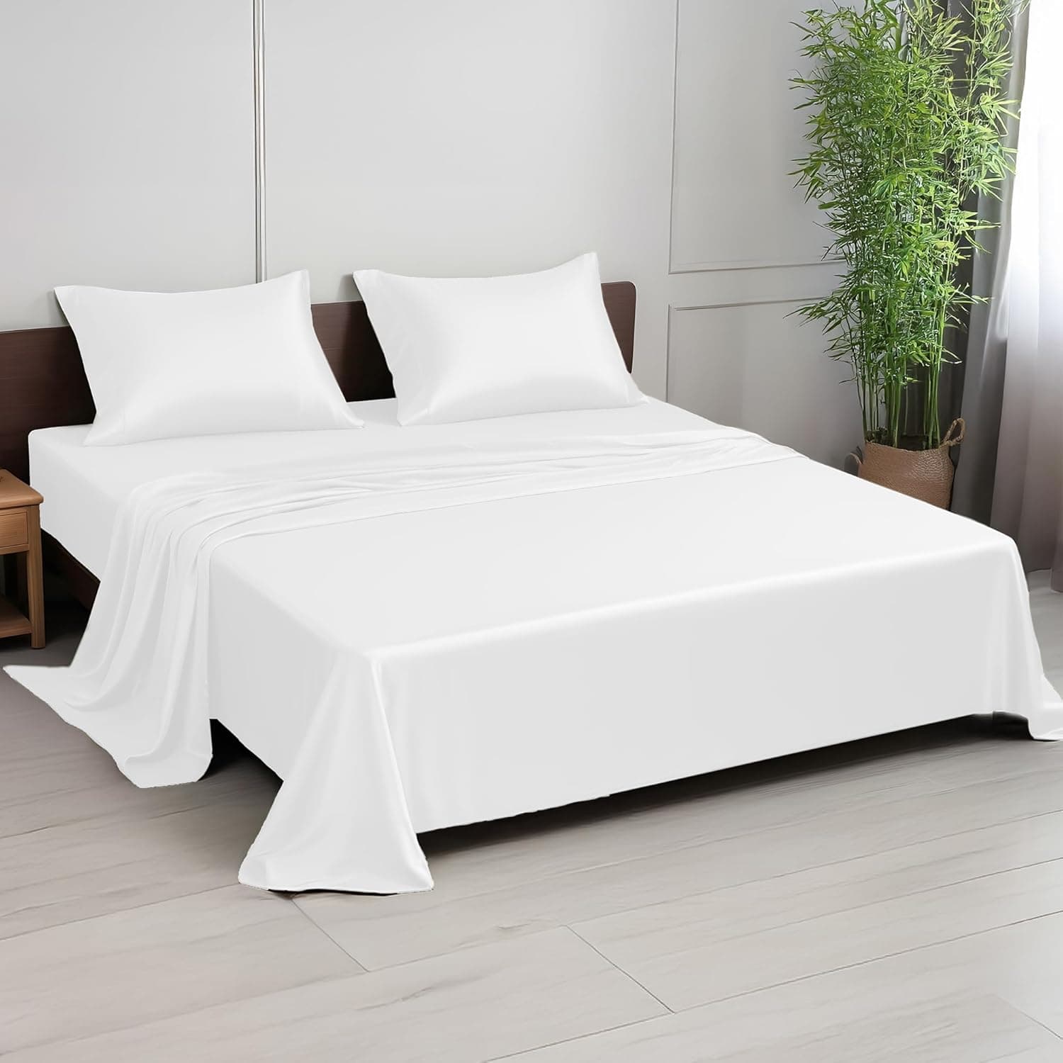 Linenwalas King Size Rayon Derived from Bamboo 4 Piece Cooling Sheet Set, White