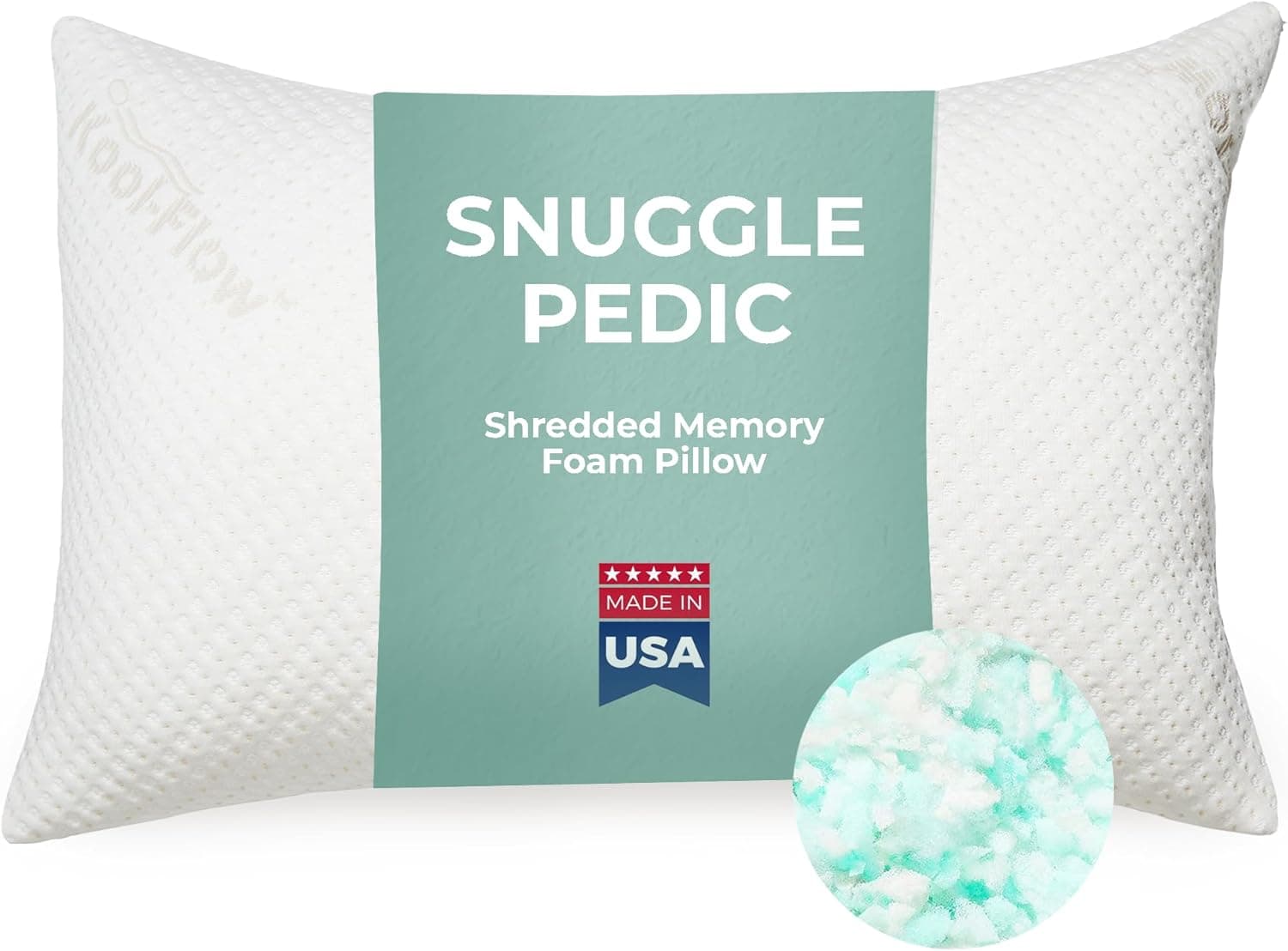 Snuggle-Pedic Queen Shredded Memory Foam Bed Pillow with Cooling Airflow Kool-Flow Cover