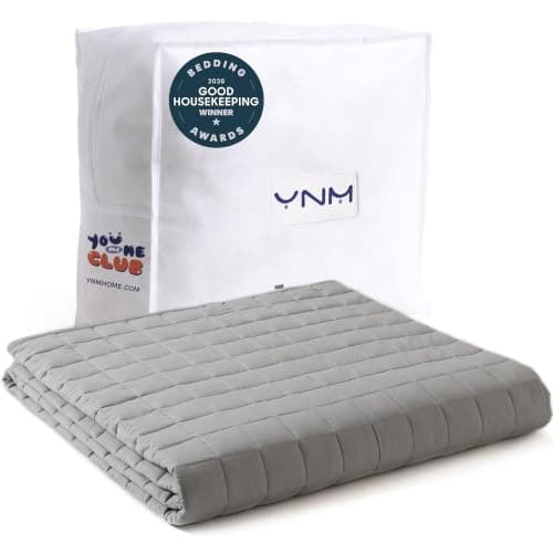 YnM 15lbs Weighted Blanket for Adults, Cotton Heavy Bed Throw Blanket with Cooling Glass Beads for All Season Use, Ideal for ~140lbs (48x72 Inches, Twin/Full, Light Grey)