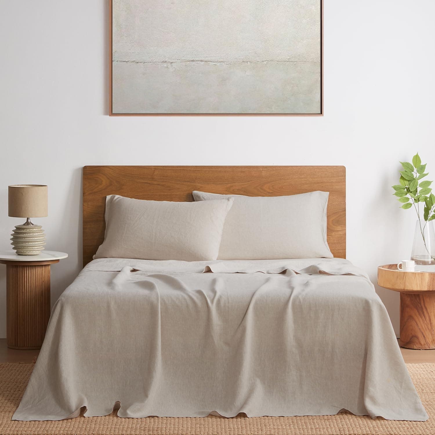 DAPU Pure Linen Sheets Set, 100% French Linen from Normandy, King, Natural Linen