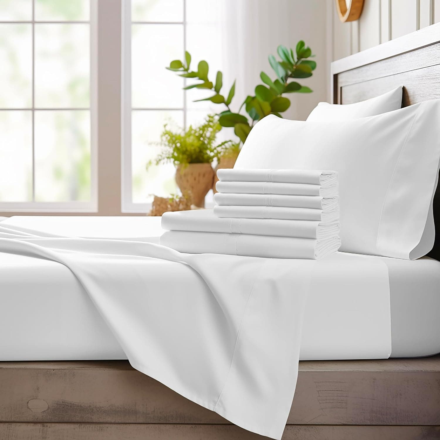 Bamboo Bay 6 Piece Queen Size Sheet Set, 100% Viscose Made from Bamboo, White