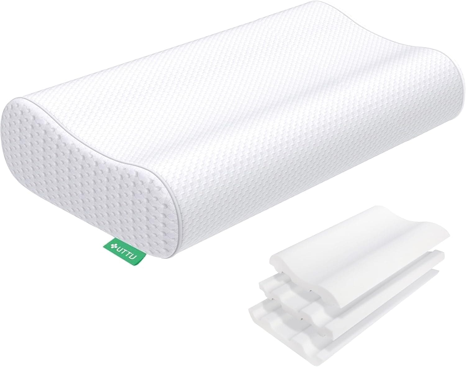 UTTU Sandwich Pillow Queen, Adjustable Memory Foam Cervical Pillow, Contour Cooling Bamboo Cover