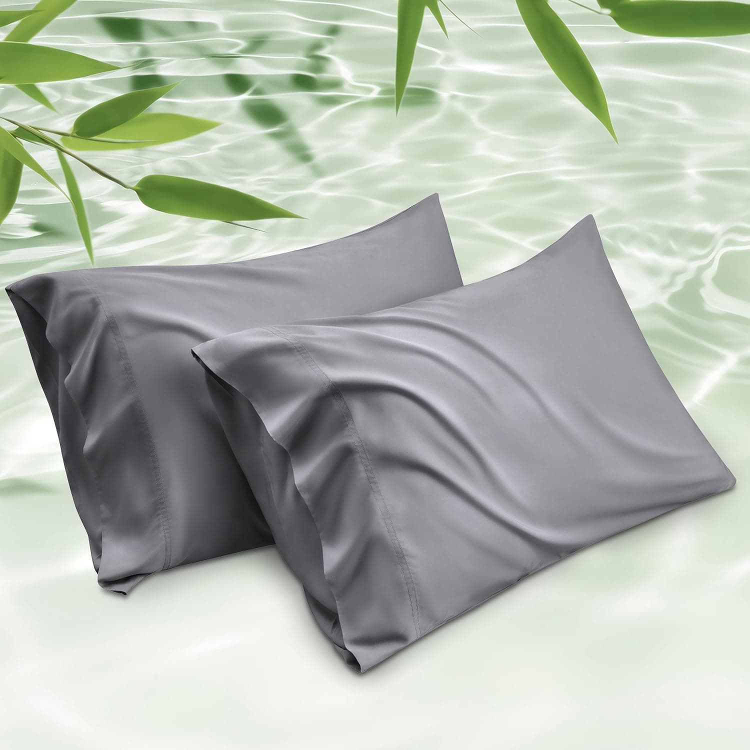 Bedsure Pillow Cases Queen, Cooling, Rayon Derived from Bamboo, Dark Grey Set of 2