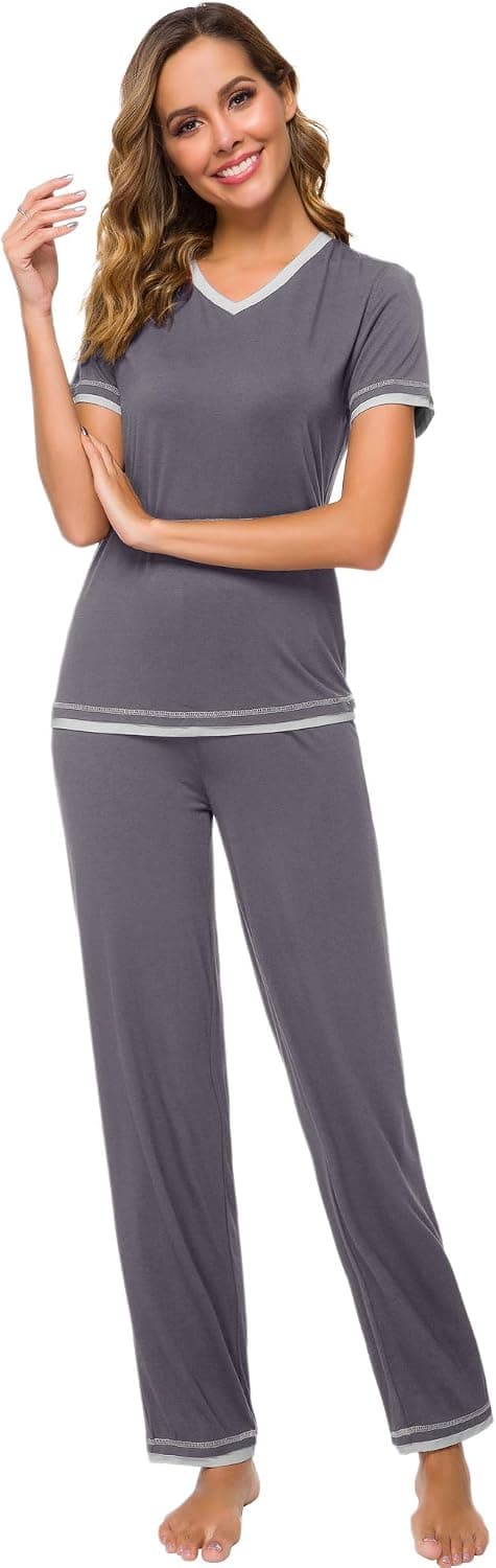 WiWi Viscose from Bamboo Pajamas Set for Women Short Sleeve with Pants Cooling Sleepwear