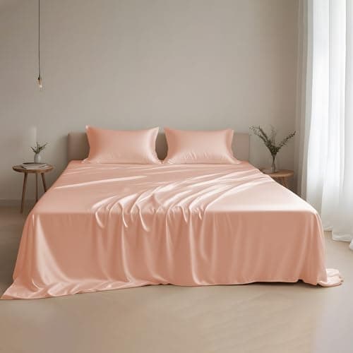 Linenwalas Eucalyptus Tencel Bed Sheet Set Queen Size 4Pc - Rose Gold Lyocell 16" Deep Pocket Sheets - Soft Breathable & Cooling Sheets Set for Hot Sleepers (Queen, Rose Gold)