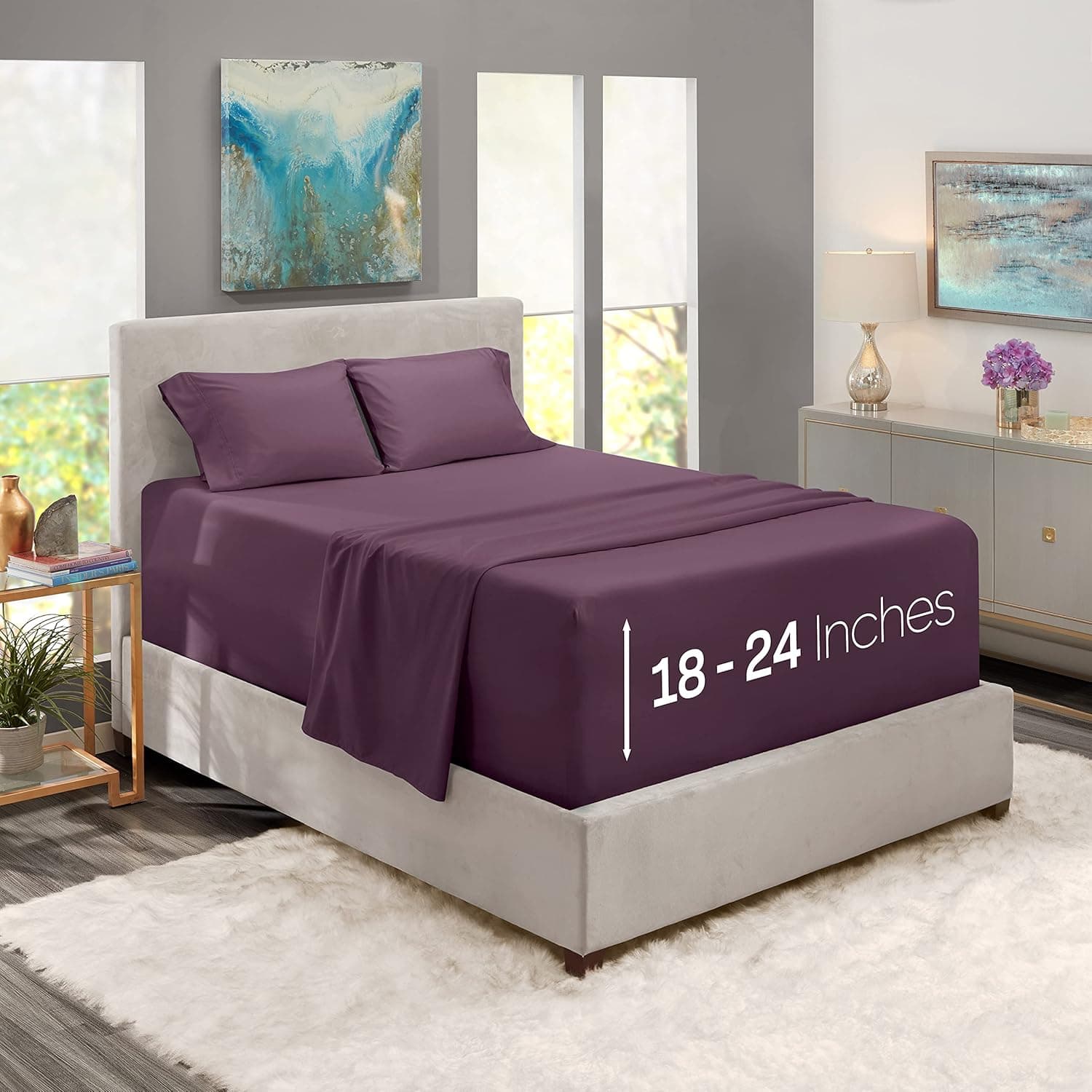 Nestl Queen Size Sheet Set, 4 Piece Extra Deep Pocket (18-24 inches), Microfiber, Cooling, Hotel Luxury, Soft,