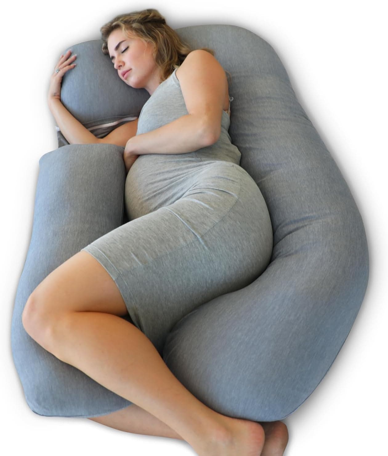 Pharmedoc Pregnancy Pillow, U-Shape Full Body Pillow with Cooling Cover, Dark Grey