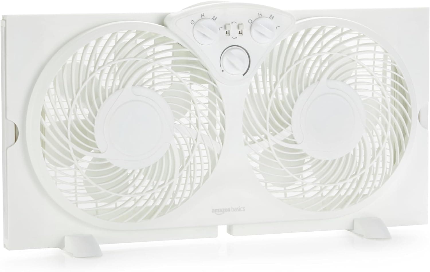 Amazon Basics Window Fan, Twin Heads, Cooling Airflow, Exhaust, Expandable Side Panel, Manual Control, 3 Speeds, 9 inch, White