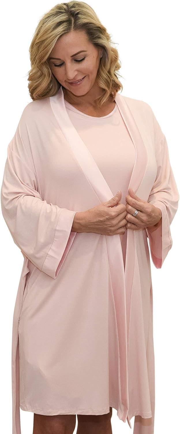 BambooYou Women's Tie Wrap Satin-Trimmed Lightweight Bamboo Bathrobe
