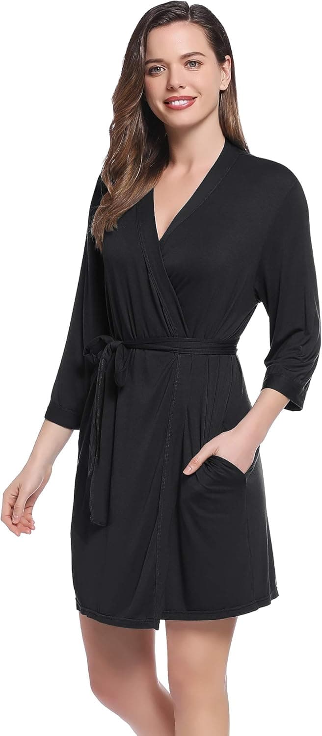Amorbella Lightweight Bamboo Viscose Robe for Women 3/4 Sleeve Kimono with Pockets