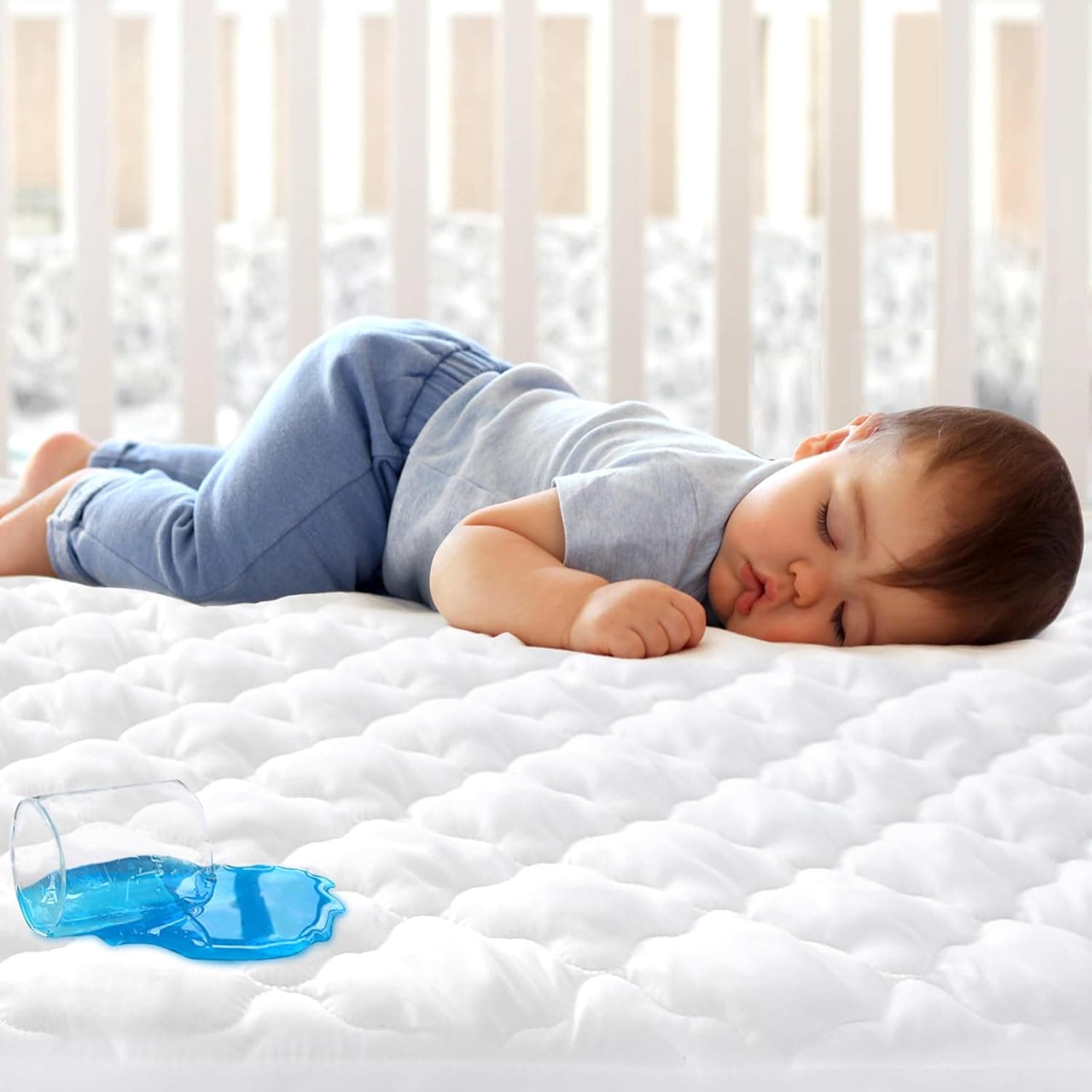 Crib Mattress Protector Sheets Fitted Waterproof Pad Cover, Noiseless, Quilted, 52x28, White