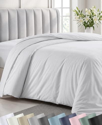 California Design Den Luxury Duvet Cover Queen Size, White | Soft 400 Thread Count 100% Cotton Sateen Backed by Good Housekeeping Seal, Button Closure & Corner Ties (No Pillow Shams)