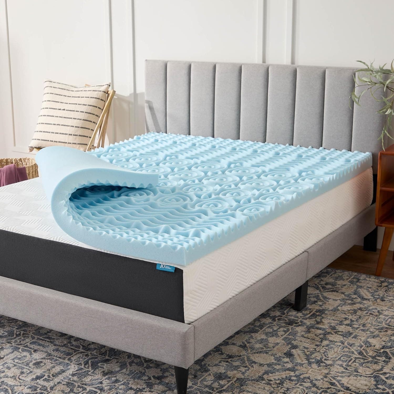 LUCID 3 Inch Gel Memory Foam Mattress Topper Queen – 5 Zones – Cooling Gel Infusion