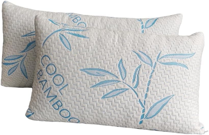 2 Pack King Size Pillows for Sleeping, Cooling Shredded Memory Foam Adjustable Bed Pillow with Removable/Washable Cover