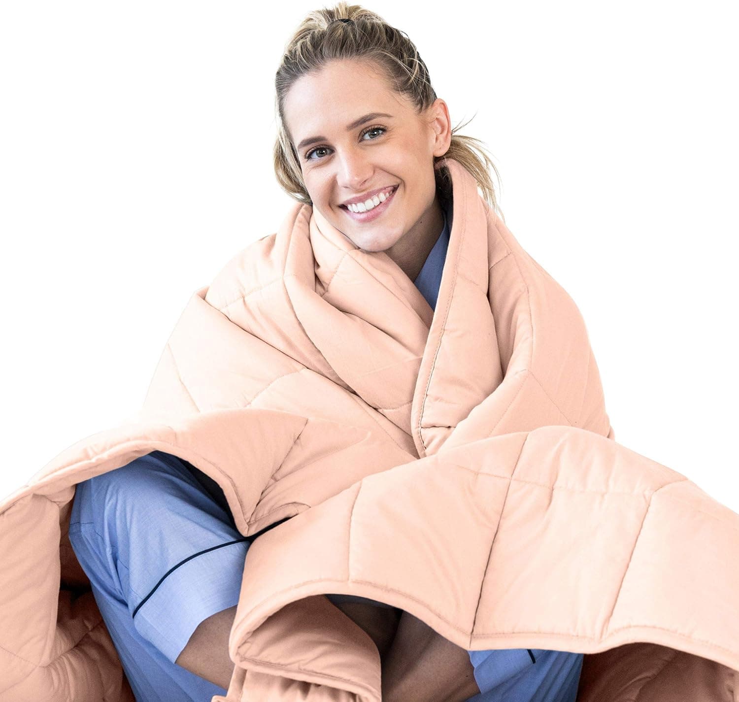 Luna Adult Weighted Blanket - 100% Oeko-Tex Cooling Cotton & Glass Beads (20 Lbs, 48x72, Peach)