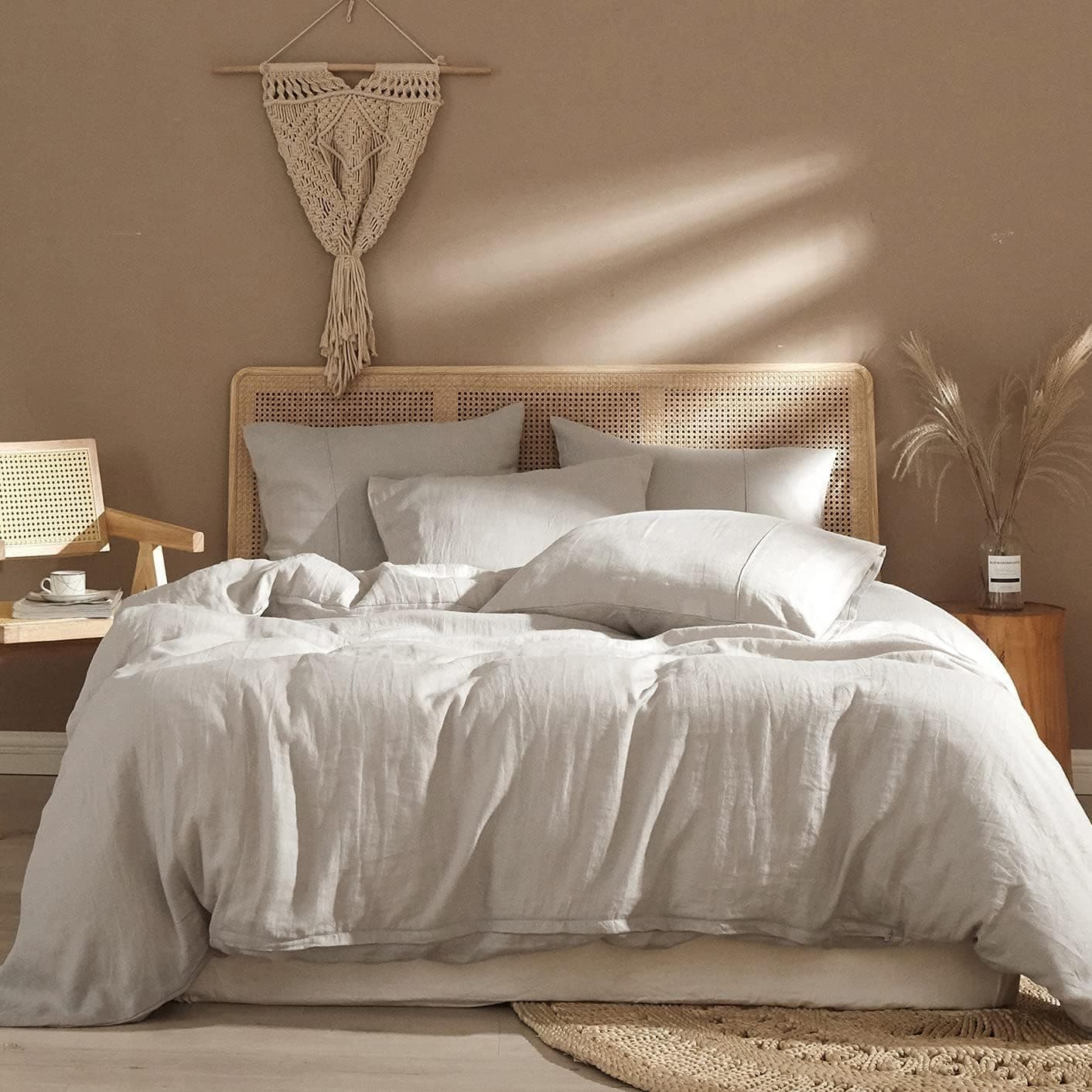 Ivellow Linen Duvet Cover King Size, 100% Washed French Flax, Cooling Breathable, 3 Pcs