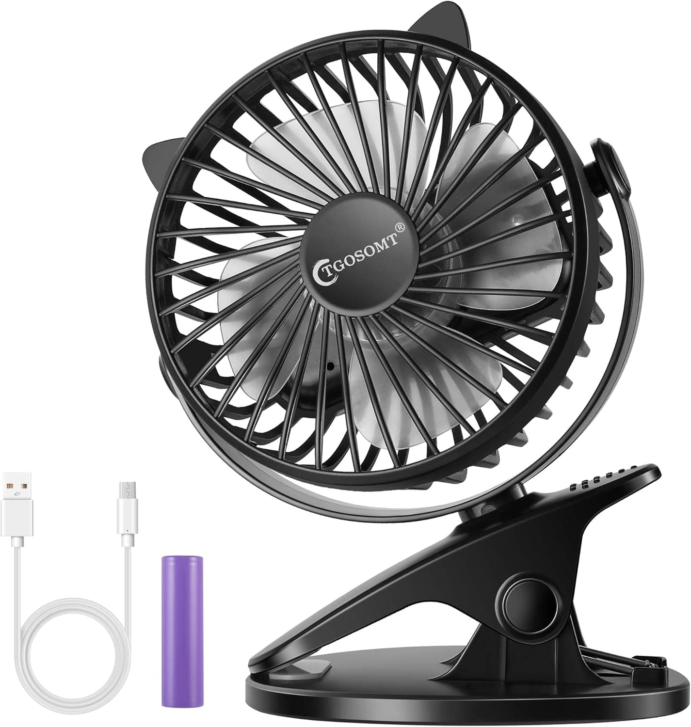 Portable Clip on Desk Fan USB Rechargeable Mini Fan for Bedroom, Treadmill, Car, Office, Baby, Stroller, Outdoor, Travel, Camping (Black)