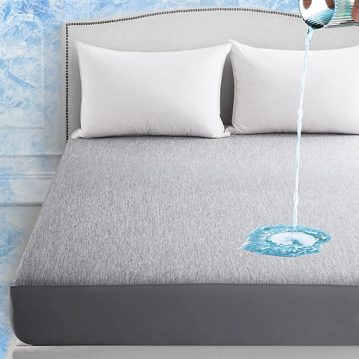 Elegear Queen Size Waterproof Cooling Mattress Cover, 60" x 80", Gray, Arc-Chill Cooling Fibers