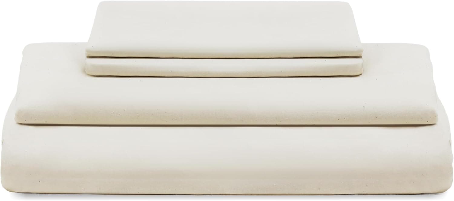 Organic Cotton Queen Sheets Set - 100% GOTS Certified Organic Cotton, Chemical-Free, 400 Thread Count, Deep Pocket, Soft Sateen Weave, Hypoallergenic, All-Season, Breathable Sheet Set (Queen - Ivory)