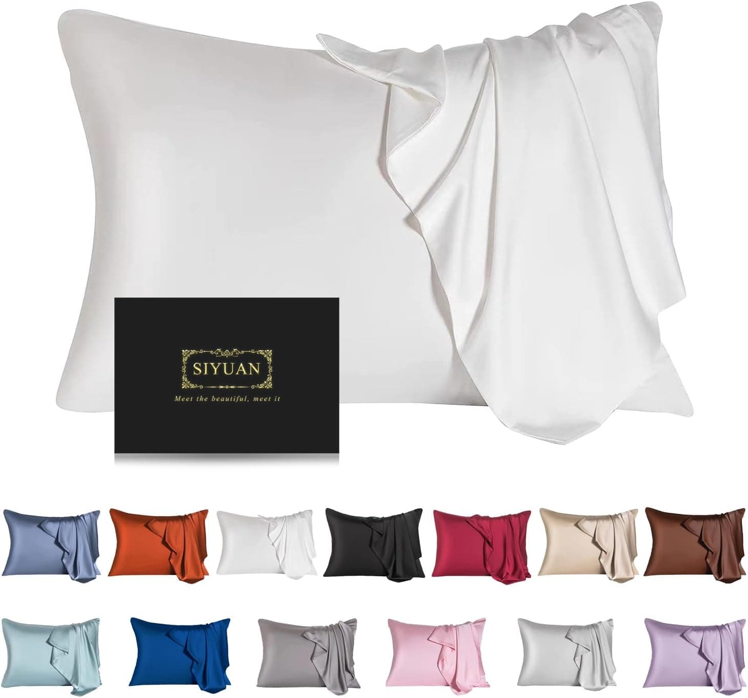 Mulberry Silk Pillowcase for Hair and Skin, Standard Size Cooling Pillow Case with Hidden Zipper, Allergen Proof Dual Sides Soft Breathable Smooth Pillow Cover for Women, White