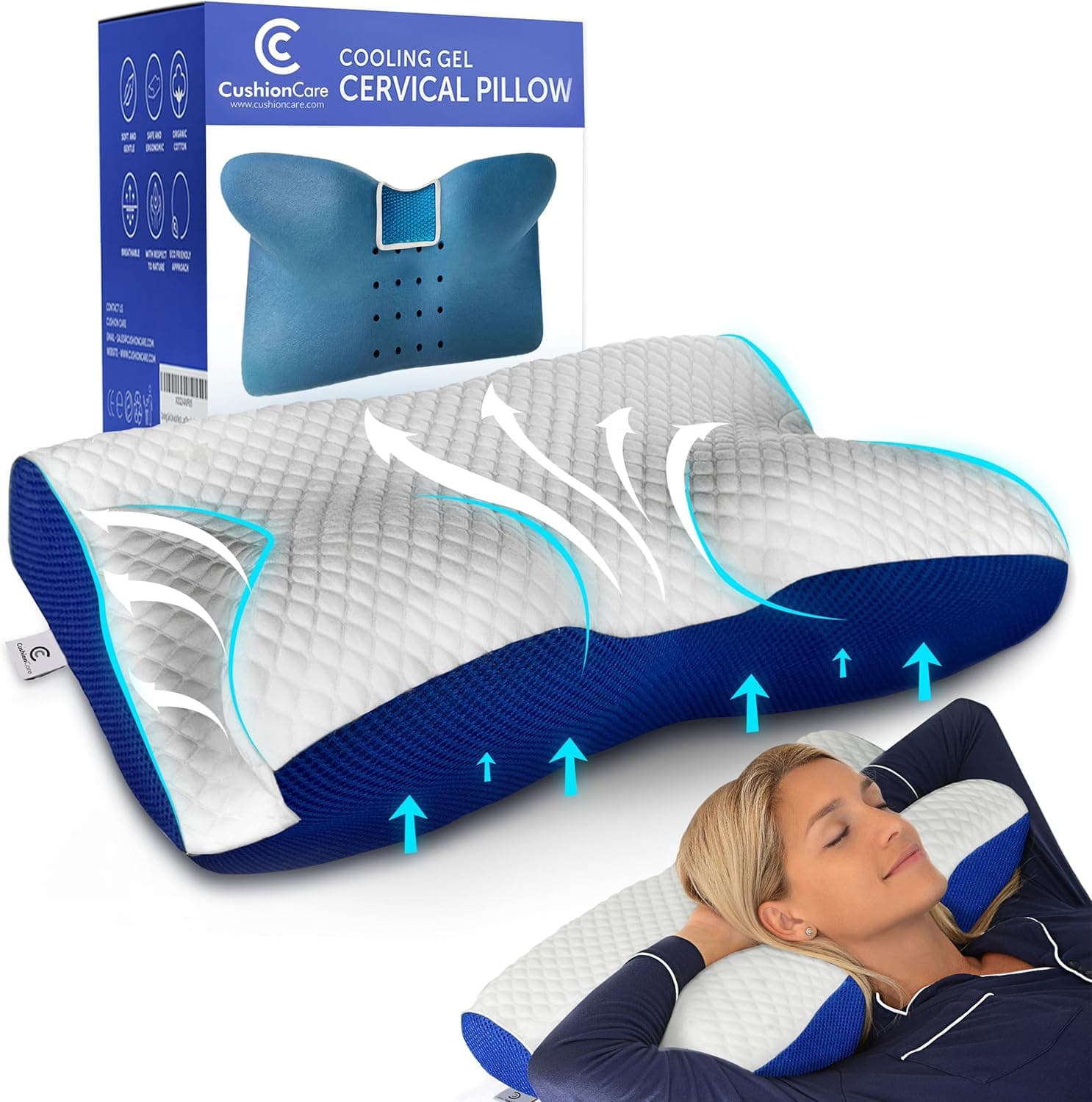 Cooling Gel Pillow for Neck and Shoulder Pain, Memory Foam Cervical Pillow with Orthopedic Contour Support