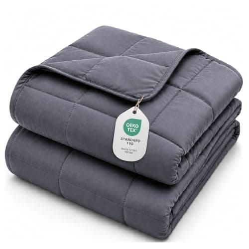 L'AGRATY Weighted Blanket for Adults 15lbs, 48"x72", Dark Grey Twin Full Size Heavy Throw Blanket, Cooling, Breathable, Microfiber with Glass Beads, Big, Washable, All-Season
