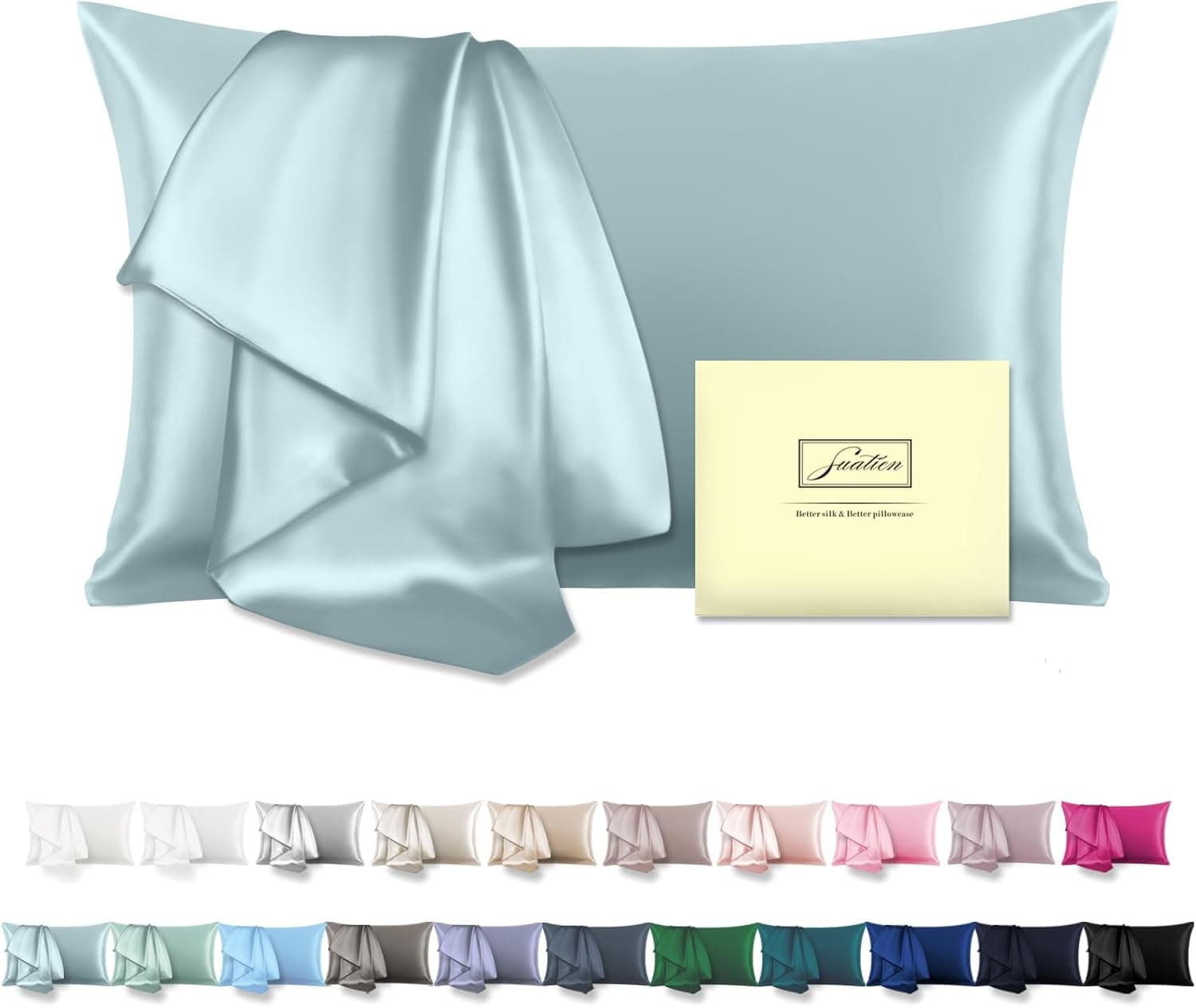 Mulberry Silk Pillowcase for Hair and Skin Standard Size 20"X 26" Pillow Case with Hidden Zipper Soft Breathable Smooth Cooling Silk Pillow Covers for Sleeping (Haze Blue, Standard, 1Pcs)