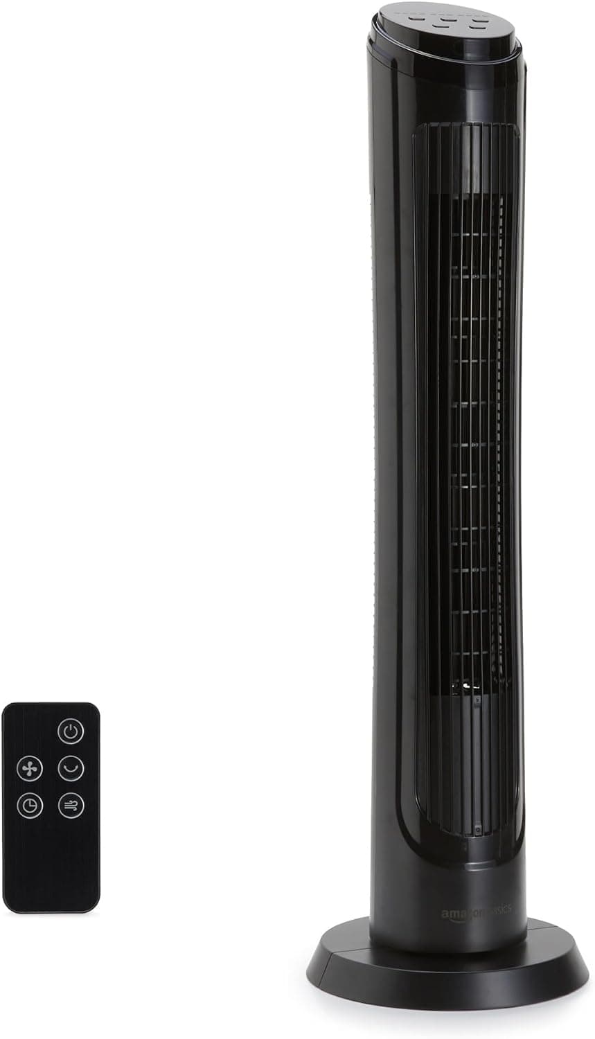 Amazon Basics 40" 70-Degree Oscillating Digital Tower Fan, 4 Speeds, 3 Modes, 15-Hour Timer, Remote Control, 5