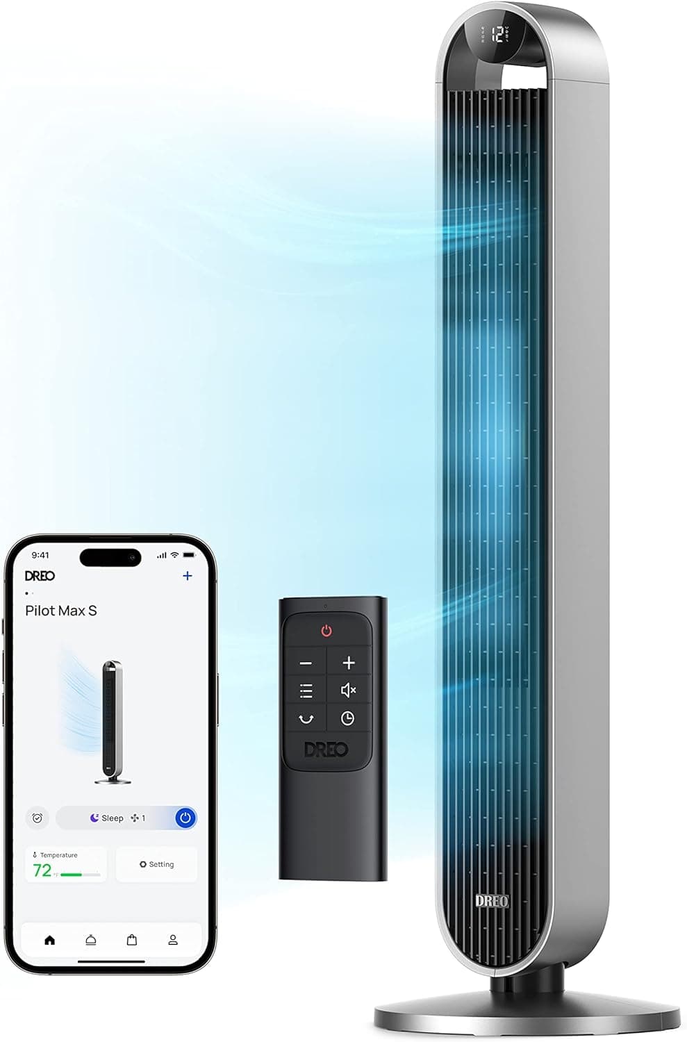 DREO Smart Tower Fan for Bedroom, 120 Oscillating, 20dB Quiet DC Motor, 28ft/s, 12 Speeds, 4 Modes, App & Alexa