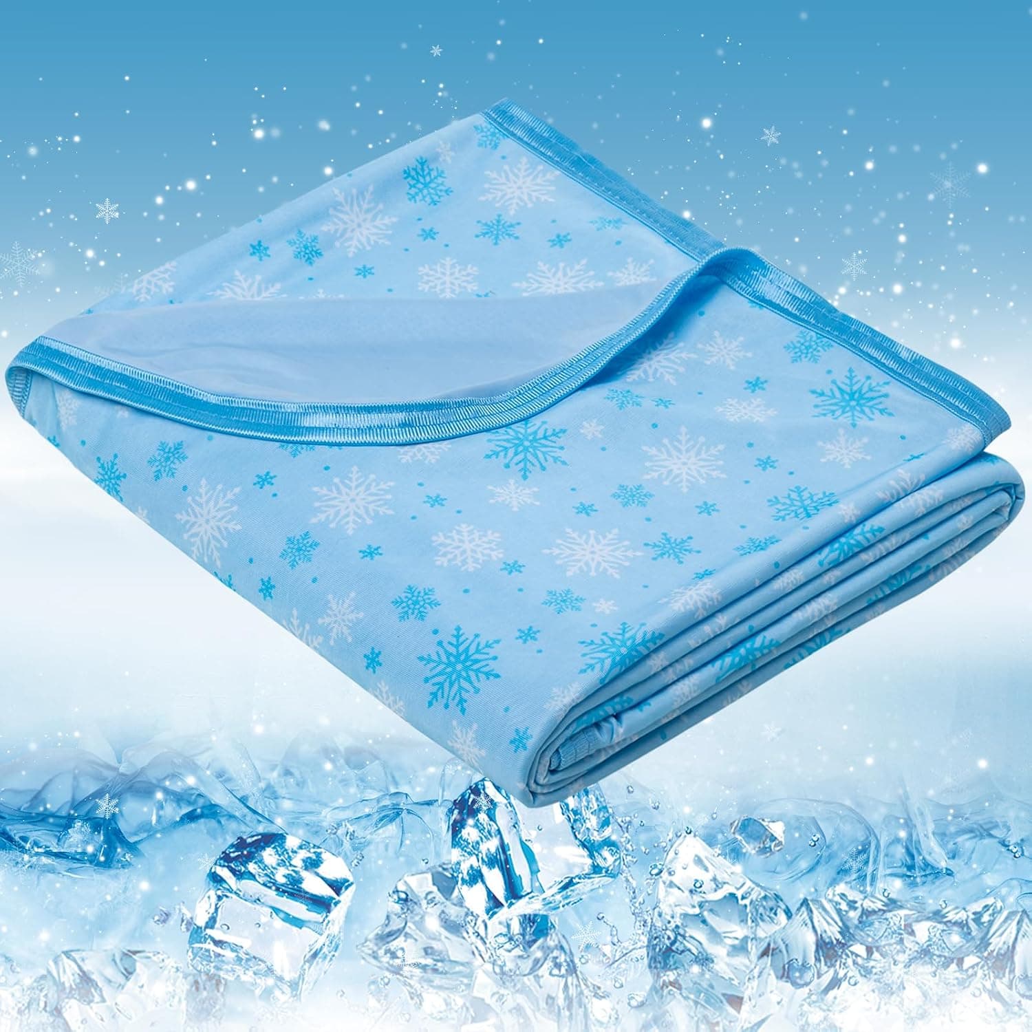 OIGAE Cooling Blanket Throw 50x70 Instant Cool Touch Snowflake Print, Blue