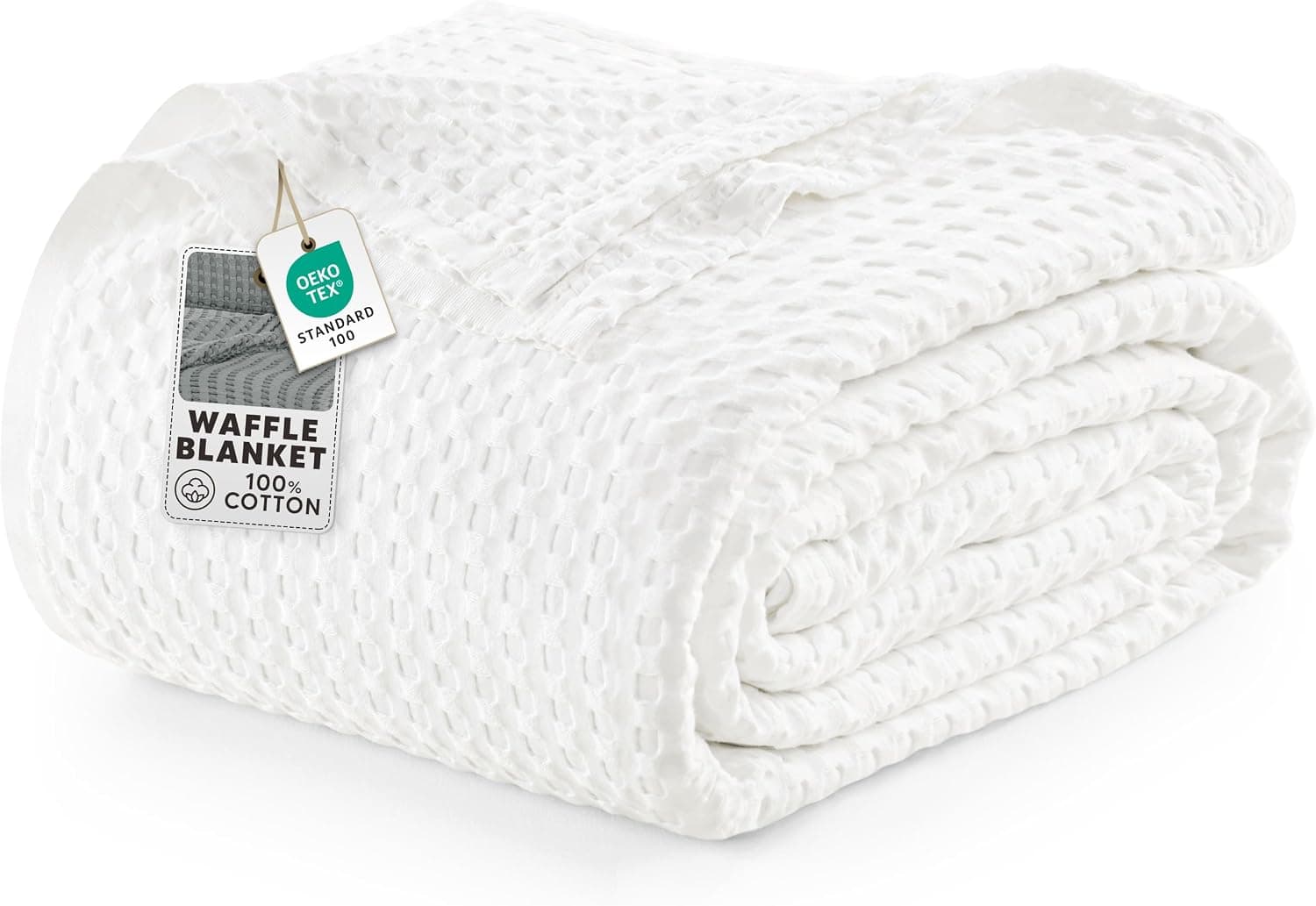 Utopia Bedding 100% Cotton Waffle Weave Blanket Queen Size, Lightweight Breathable Summer Blanket, White