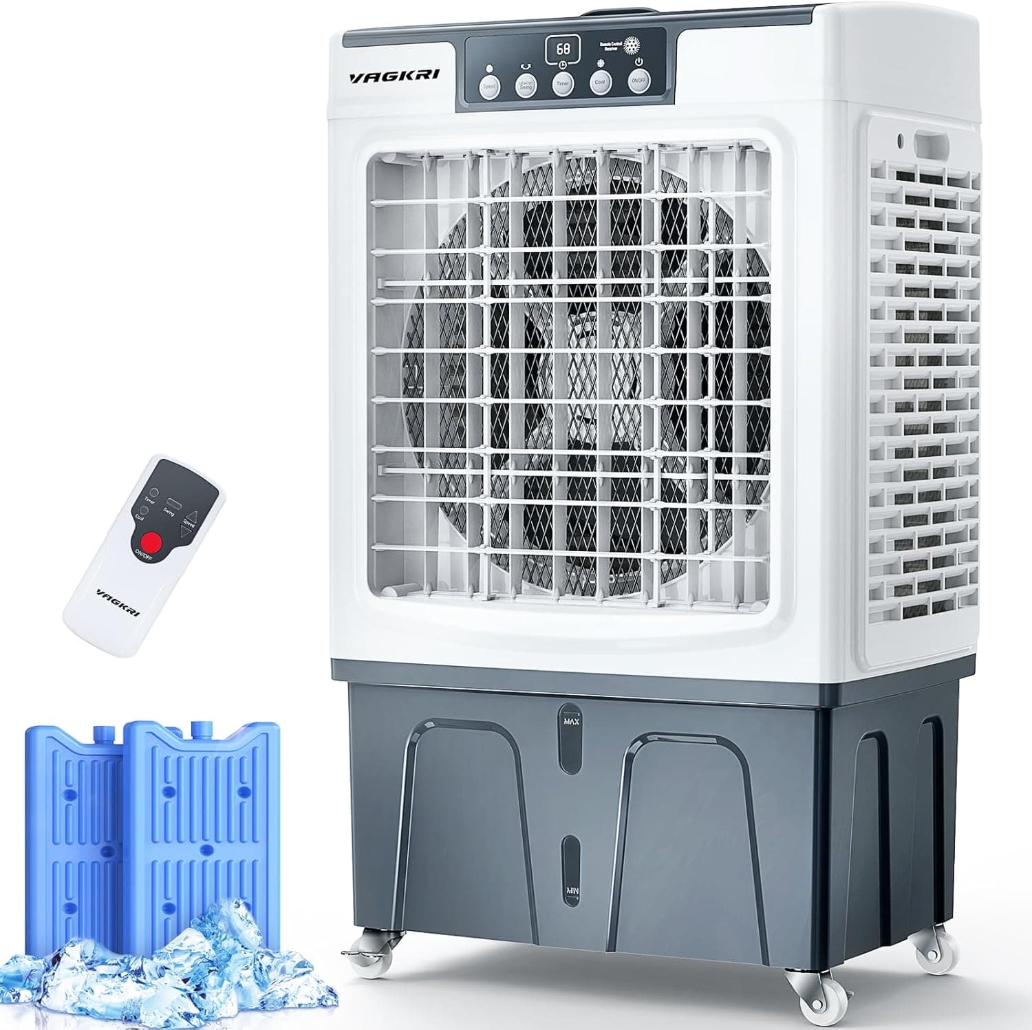 VAGKRI Swamp Cooler, 2100CFM Evaporative Air Cooler, 3 Modes, 120 Oscillation, 24H Timer, Auto Fill, 8 Gallon