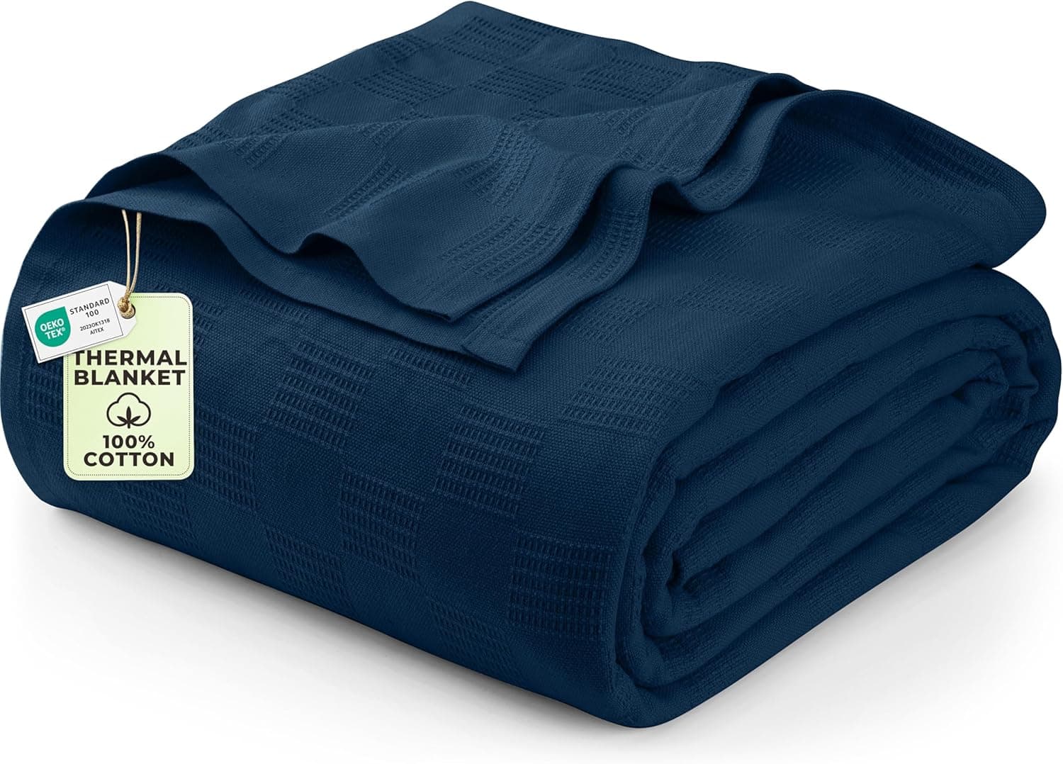 Utopia Bedding Navy 100% Cotton Blanket Queen Size 350GSM Lightweight Soft Breathable Thermal Blanket for All 