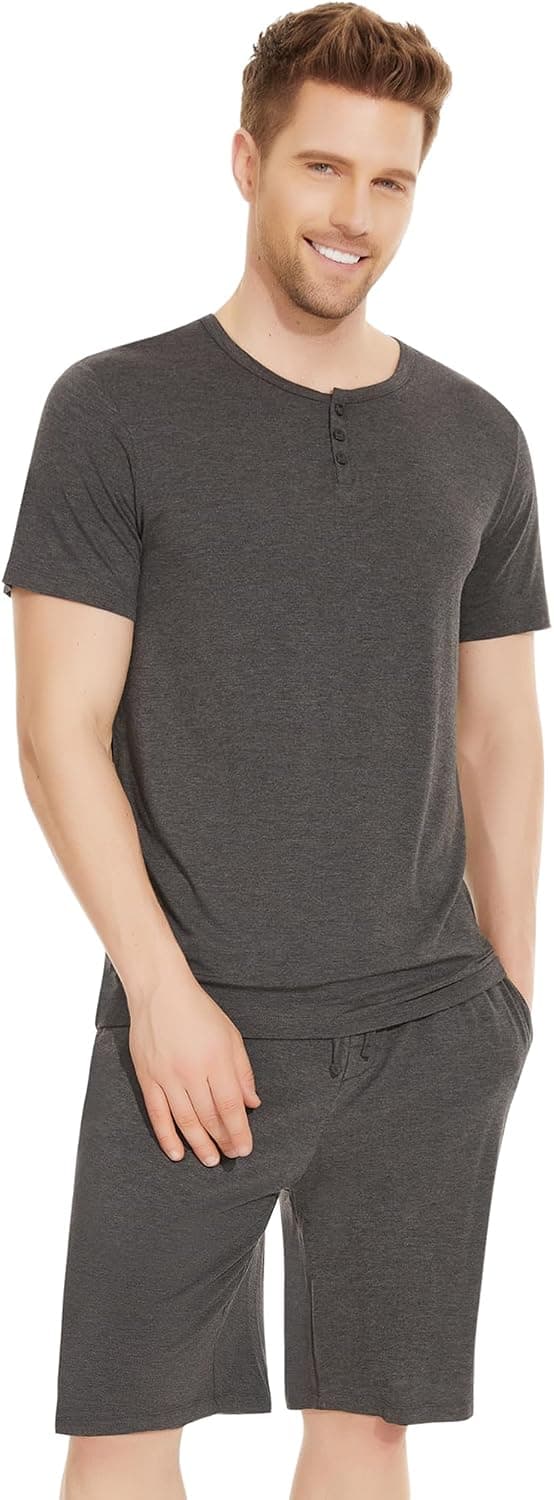 NACHILA Men's Bamboo Viscose Short Sleeve Pajama Set Cooling PJs with Pockets