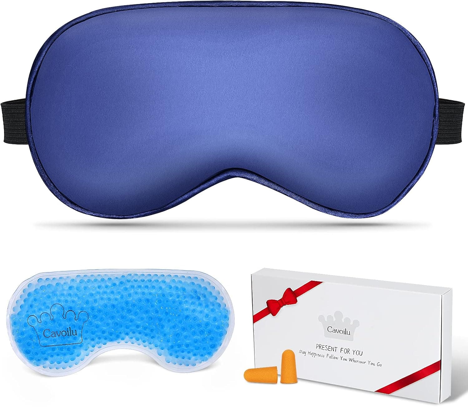 Cavoilu Cooling Sleep Mask with Gel Eye Mask Silk Blindfold for Sleeping