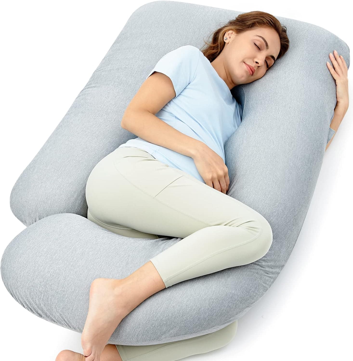 Momcozy Pregnancy Pillow with Cooling Cover, U-Shaped Full Body Maternity Pillow 57 Inch