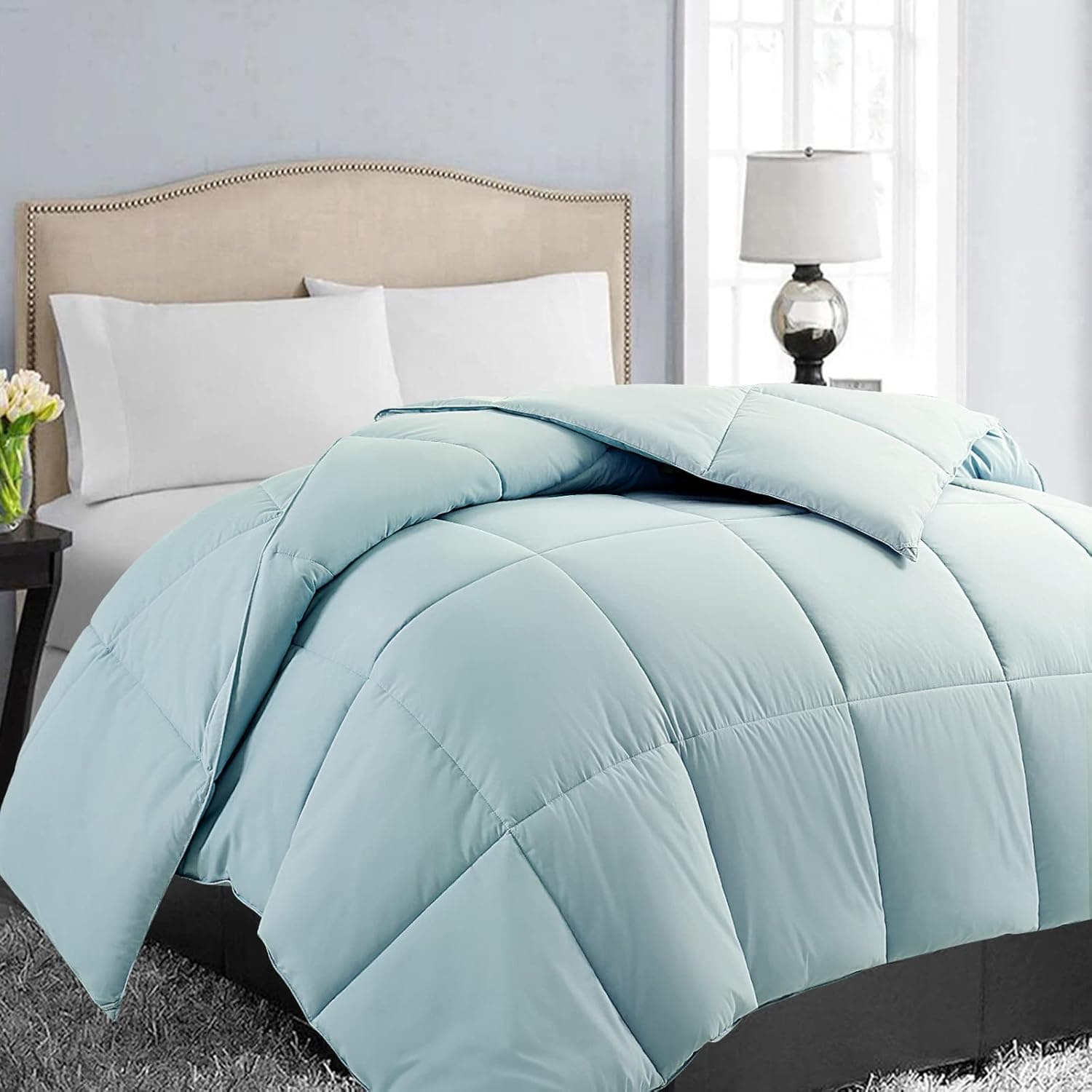 EASELAND Queen Size Down Alternative Comforter, Quilted Duvet Insert for All Seasons with Corner Tabs, Aqua