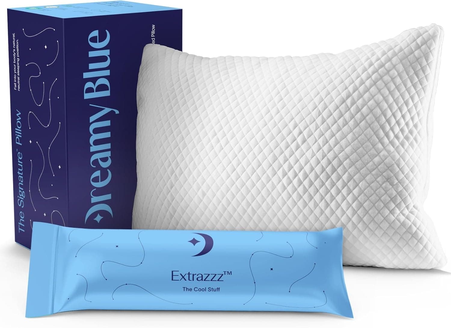 DreamyBlue Signature Pillow Queen, Adjustable Shredded Memory Foam, Washable Bamboo Rayon Cooling Cover
