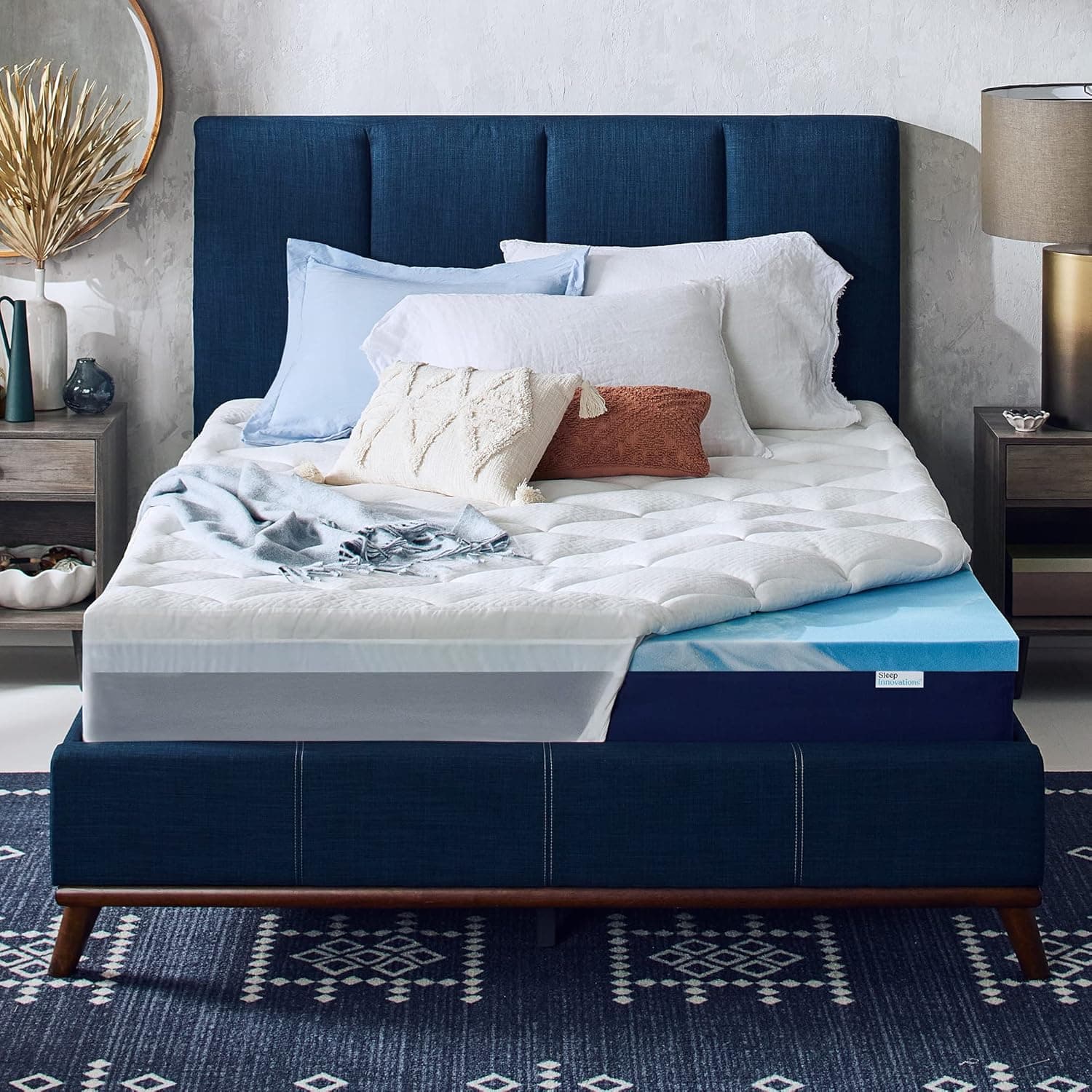 Sleep Innovations Cooling Comfort Gel Memory Foam Dual Layer Mattress Topper 4 Inch Queen, Pillow Top Cover