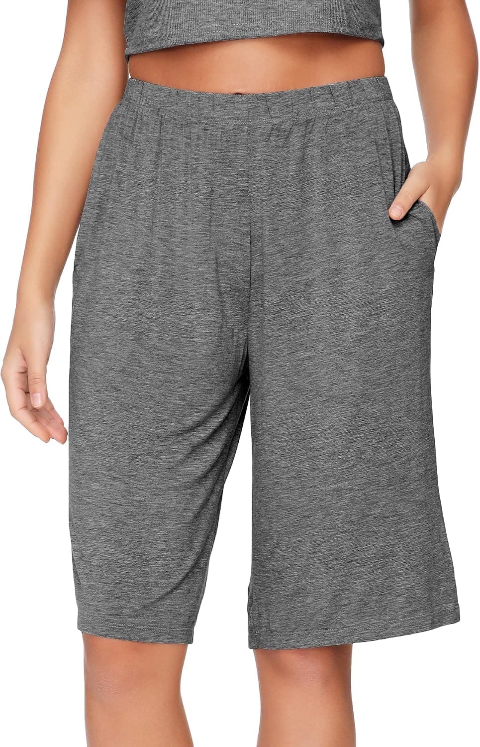 WiWi Bamboo Viscose Women Pajama Shorts - Cooling Sleep Bermuda Long Shorts with Pockets, Soft Knee Length Lounge Shorts