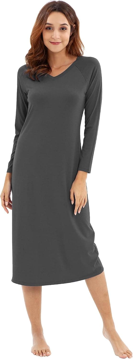 WiWi Nightgowns for Women Viscose from Bamboo Long Sleeve Cooling Sleepwear Plus Size