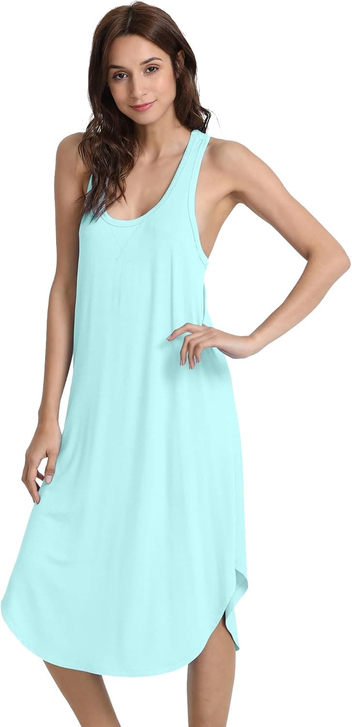 WiWi Bamboo Viscose Nightgowns for Women Sleeveless Racerback Cooling Sleepwear